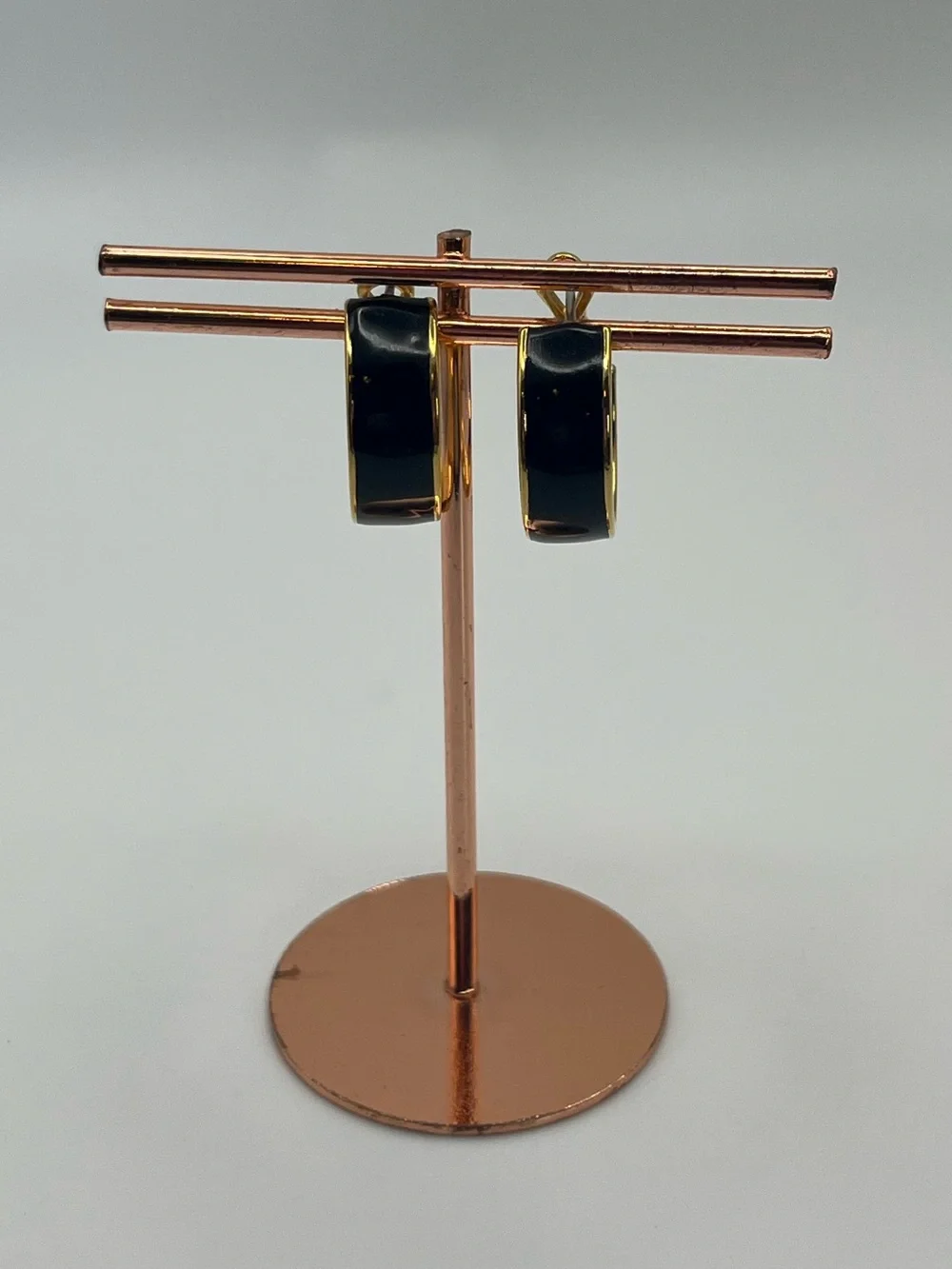 Monet Classic Black Enamel Hoop Earrings with Gold Trim